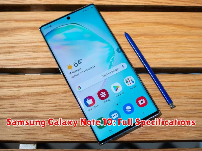 Samsung Galaxy Note 10: Full Specifications